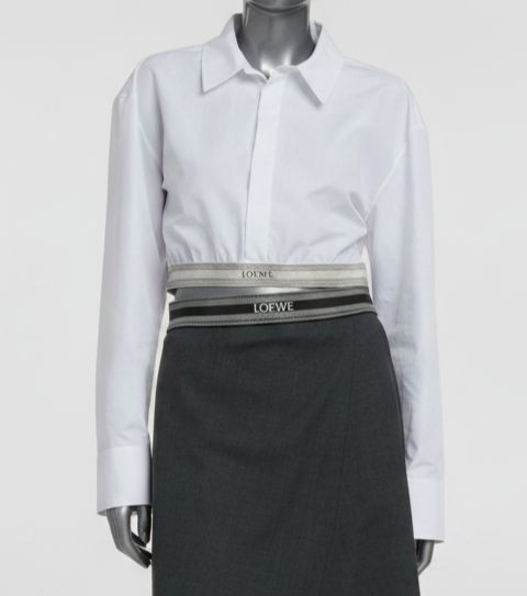 Loewe Women White Cropped cotton poplin shirt Size 32
