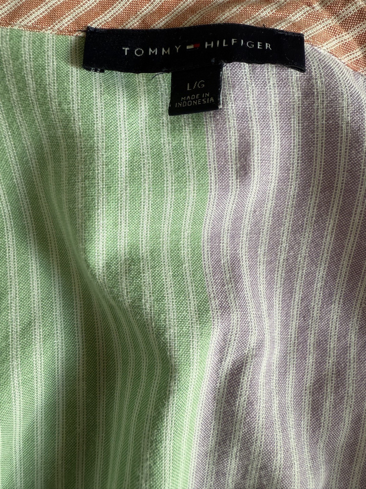 Tommy Hilfiger Women Striped Multi Colorblock Tie Front Cotton Blouse Top Sz L