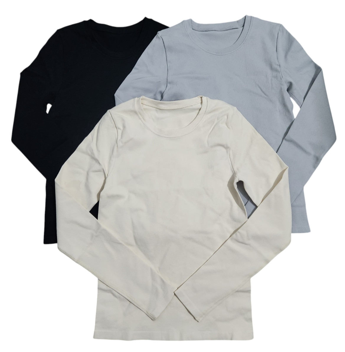 OQQ Womens S 3-Piece T-Shirt Set Long Sleeve Tee Top Black Grey Beige