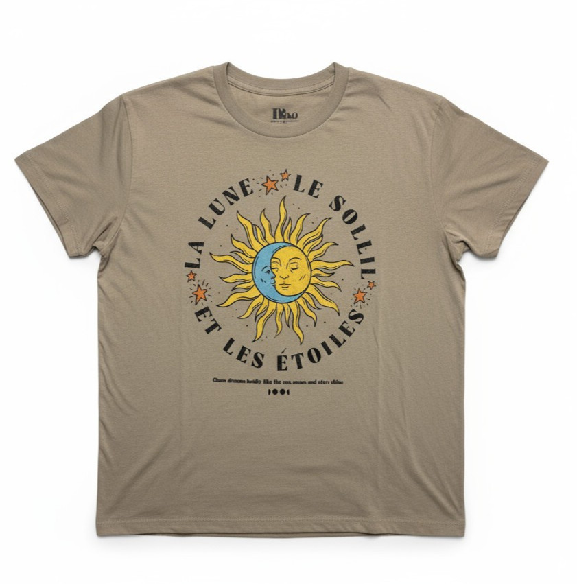 Celestial Sun and Moon T-Shirt French Words Chase Dreams Boho Stars God like