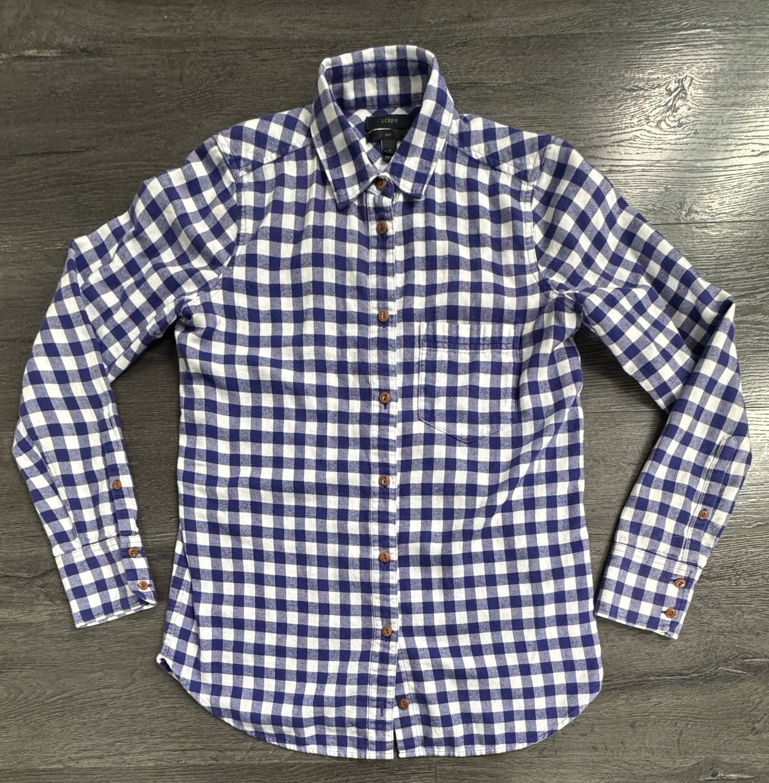 J Crew Shirt Boy Flannel Check Button Down Size 0 Plaid Soft Blue E3190 Cotton