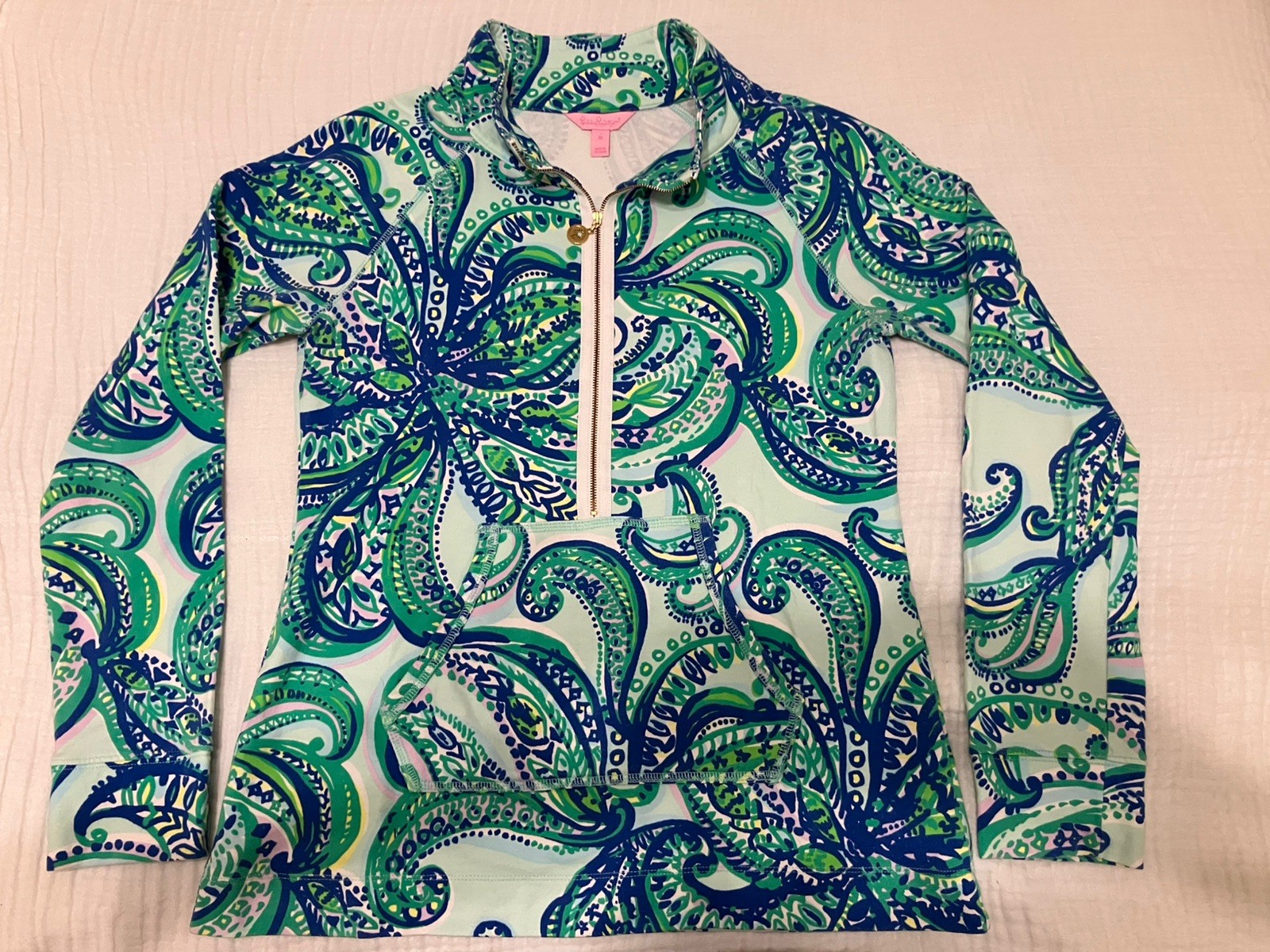 Lilly Pulitzer 1/2 Zip Popover *M* French Terry Paisley Keep It Currant NICE!!