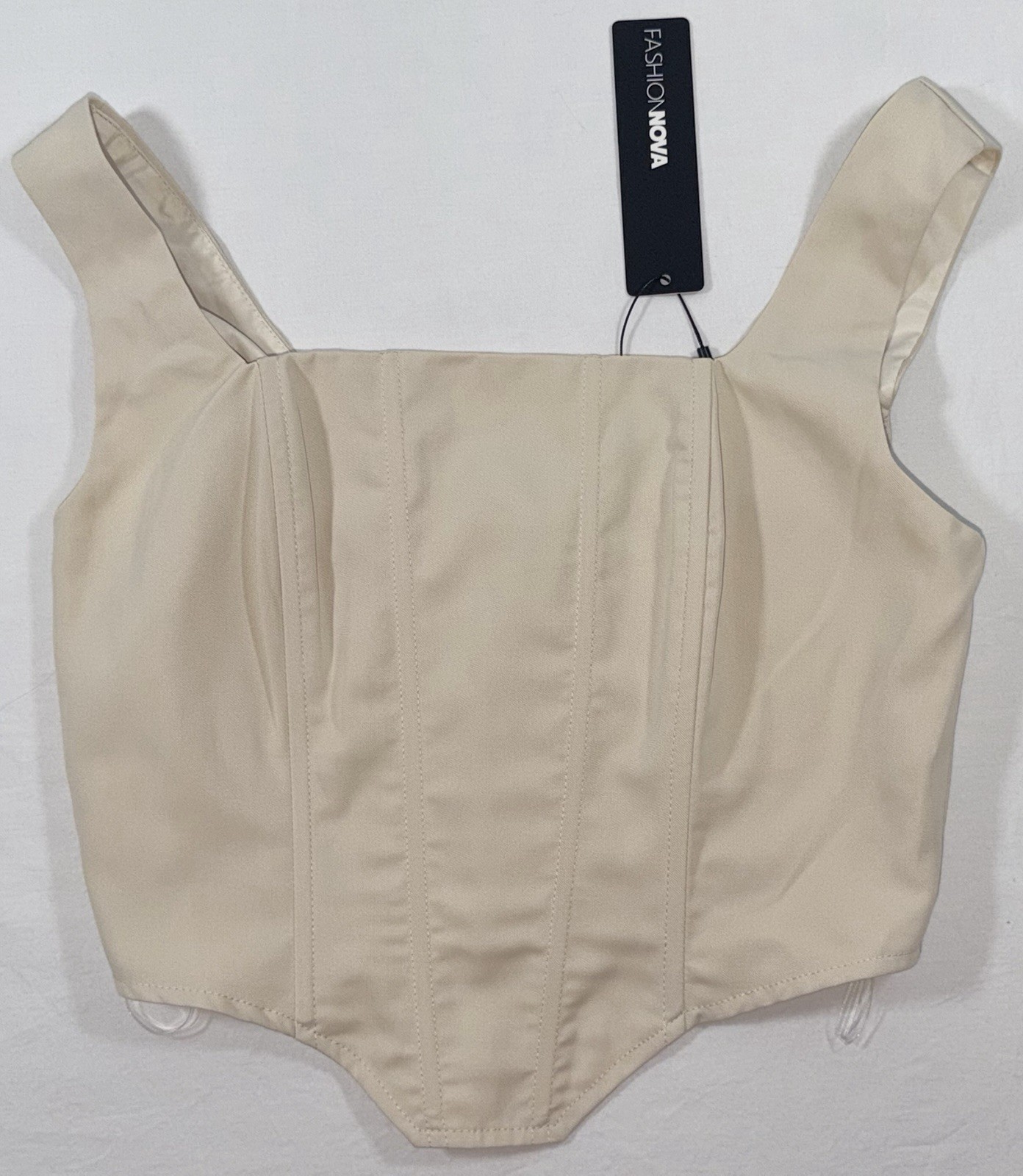 Fashion Nova Karol Corset Top Cream Size XS NWT Zipper Square Neck