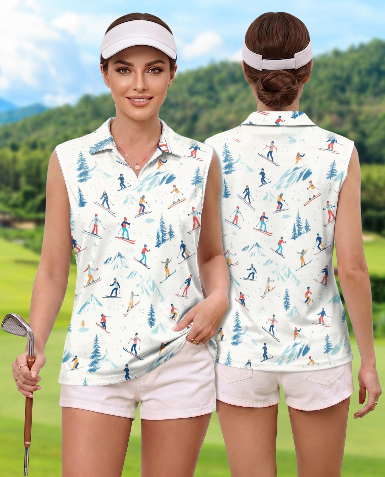 Skiing Winter Women’s Sleeveless Performance Polo Shirt Snow Golf Tennis