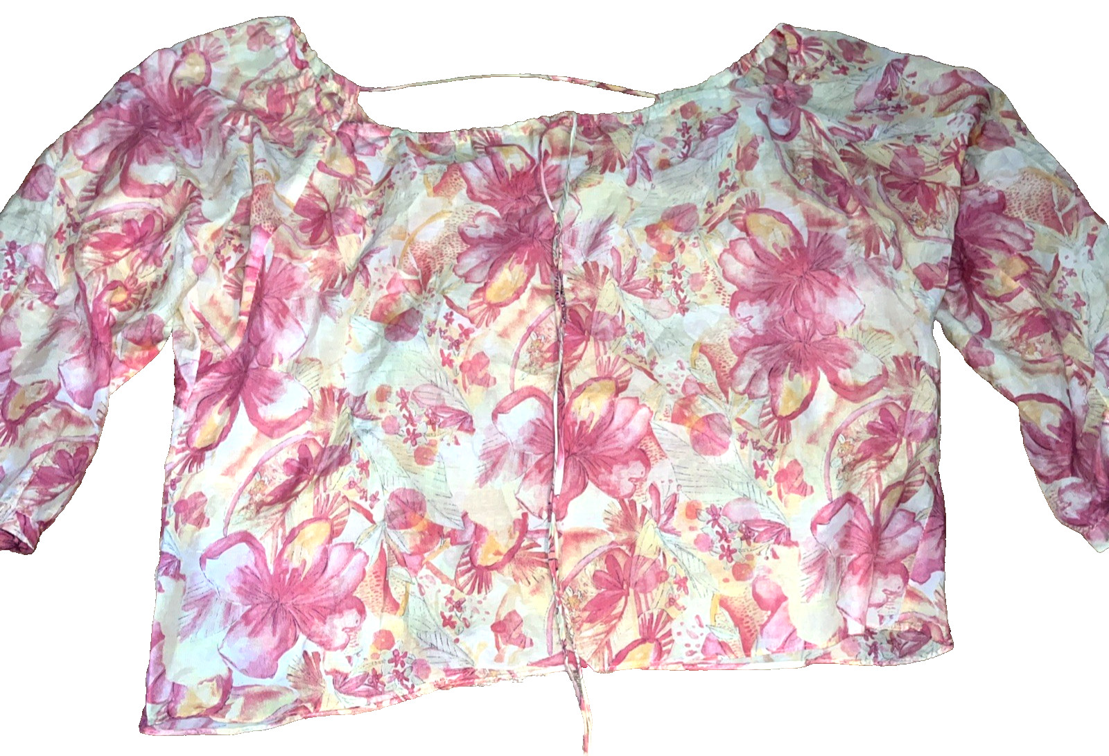 Enjoy Top Womens Size XL Floral Light Oversized Pink Yellow Abstract Summer