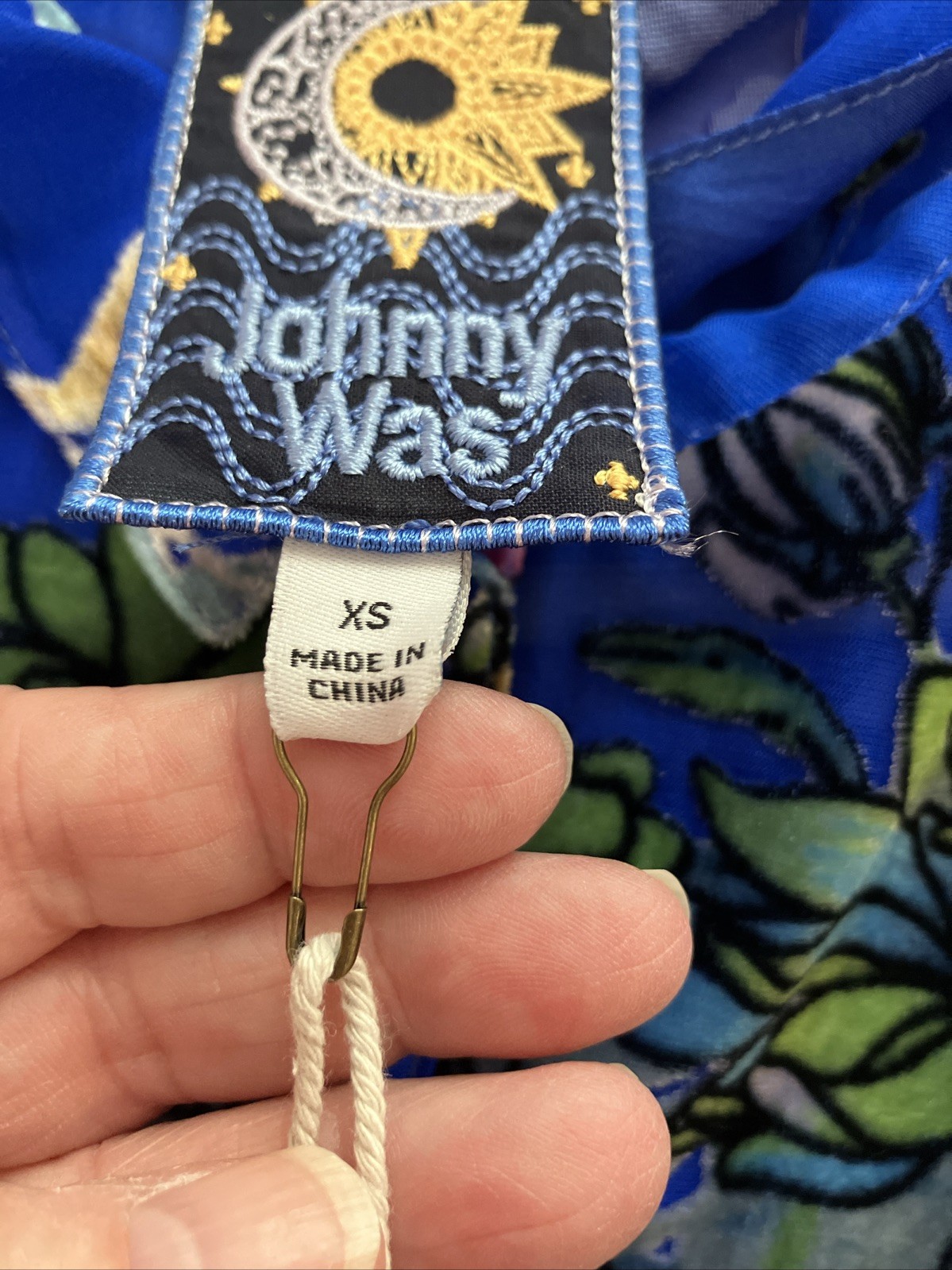 Johnny Was Seline Burnout Velvet Blouse Blue Floral Silk Blend Womens XS NWT