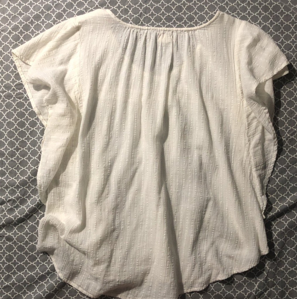 O’neill top flutter sleeve crochet trim beige BOHO flowy blouse size XL