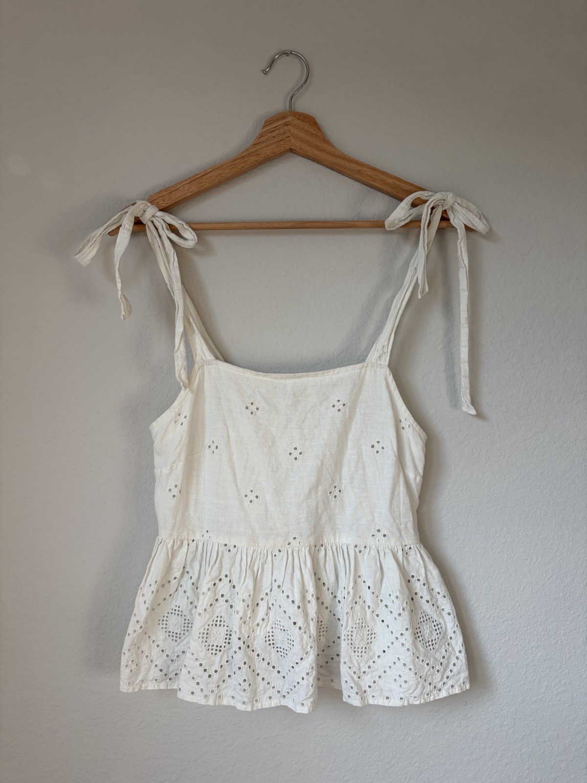 Madewell Rosalie Tie-Strap White Eyelet Lace Tank Top Size XS
