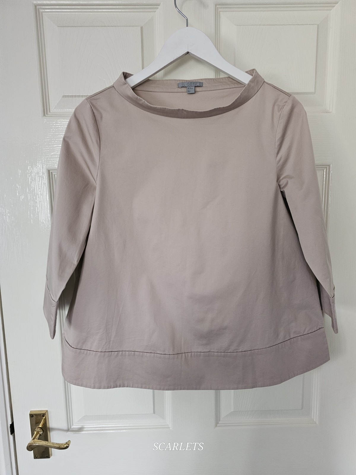 Cos Top Funnel Neck Size 38 UK 10 Flared Nude Beige Cotton Elastane Lagenlook