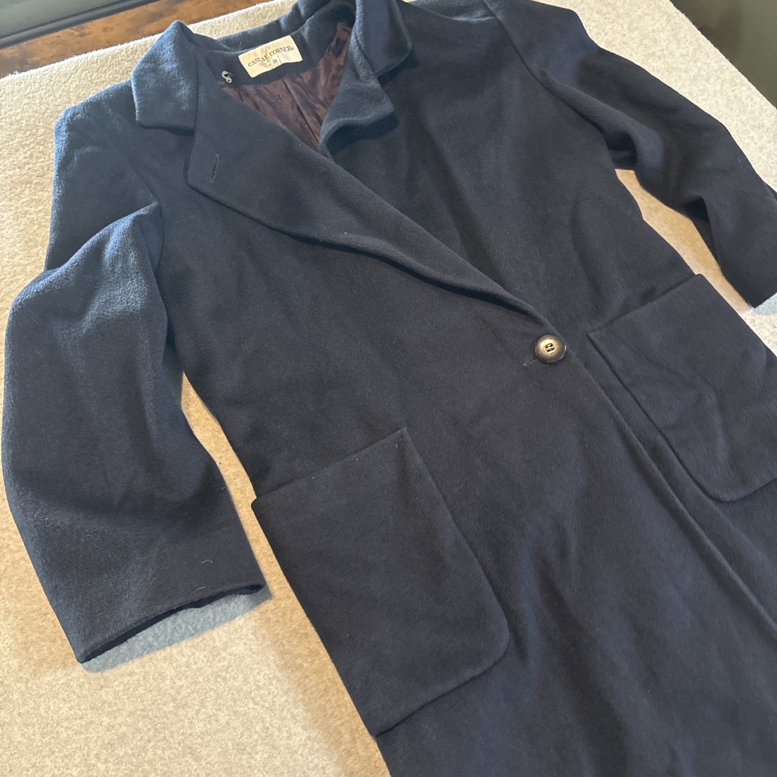 Casual Corner Blue Long Overcoat Women’s Sz 10 Good Cond. 75% Wool 25% Nylon