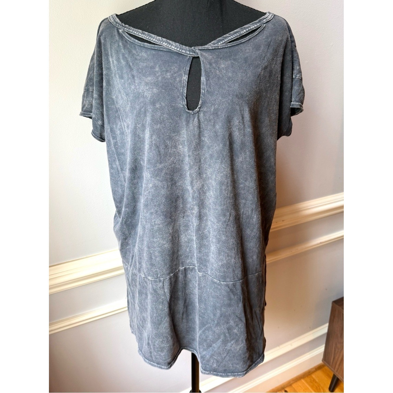 FP Movement Free People Black Mineral Wash Criss Cross Cotton Tunic Top Small
