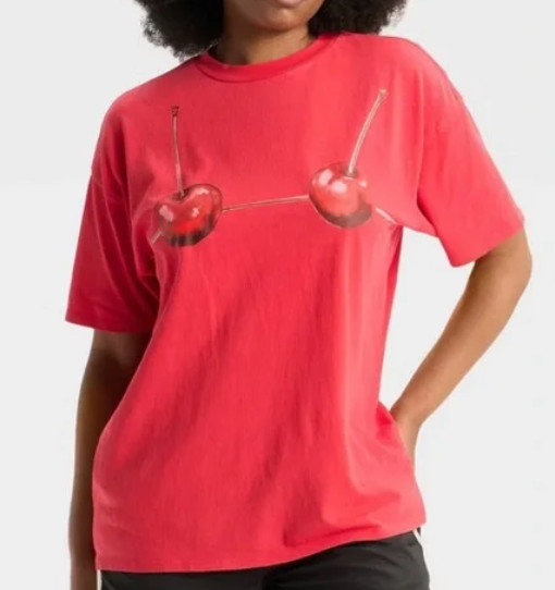 NEW Wild Fable Women’s Red Double Cherry Oversized Graphic T-Shirt Size Small