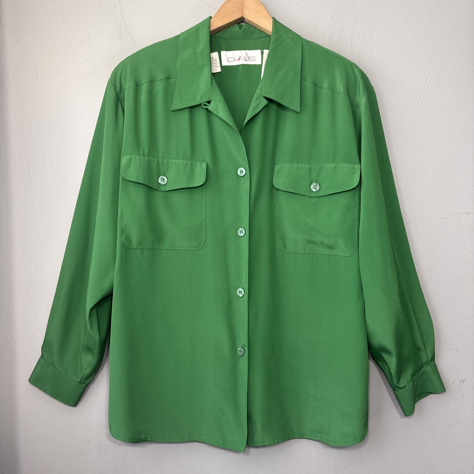 Vintage Blouse Size 16 Silky Green 90s Dopamine High Society Secretary Office