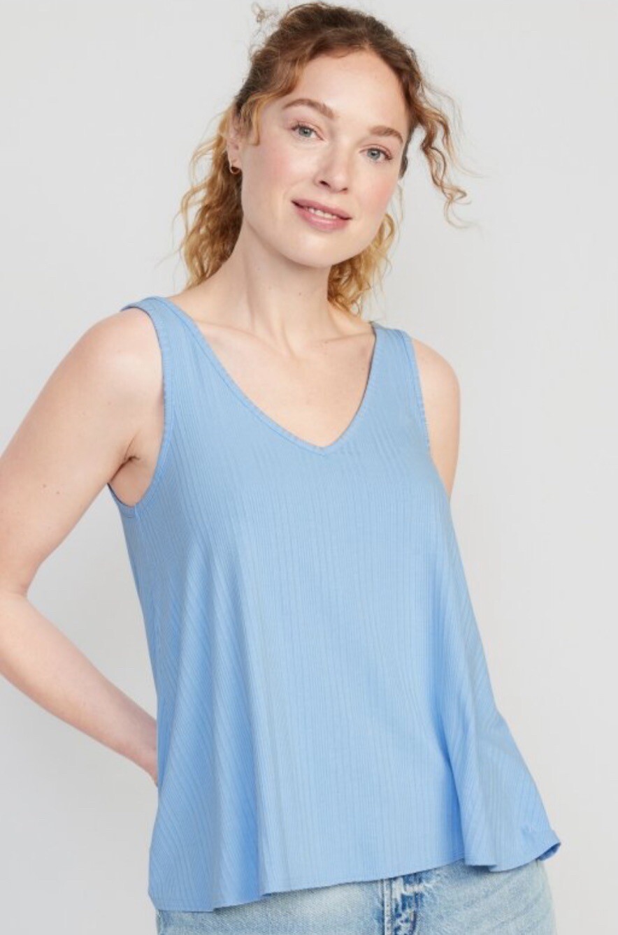 Old Navy Women’s Size XXL ~ Blue Sleeveless Luxe V-Neck Swing T-Shirt NWT