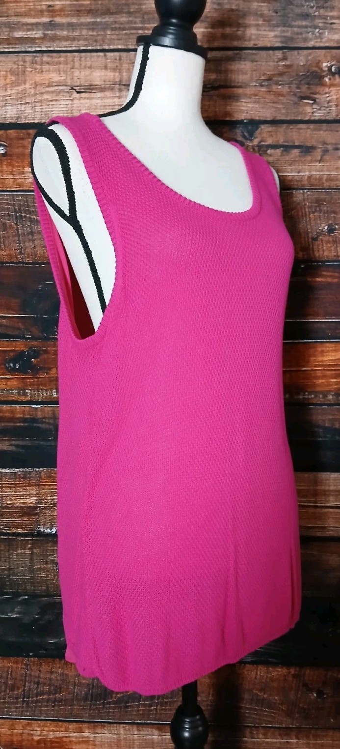 APT 9 Knit Tank Top XL Mixed Media Fuchsia Slit Back Lined Flowy Textured NWT