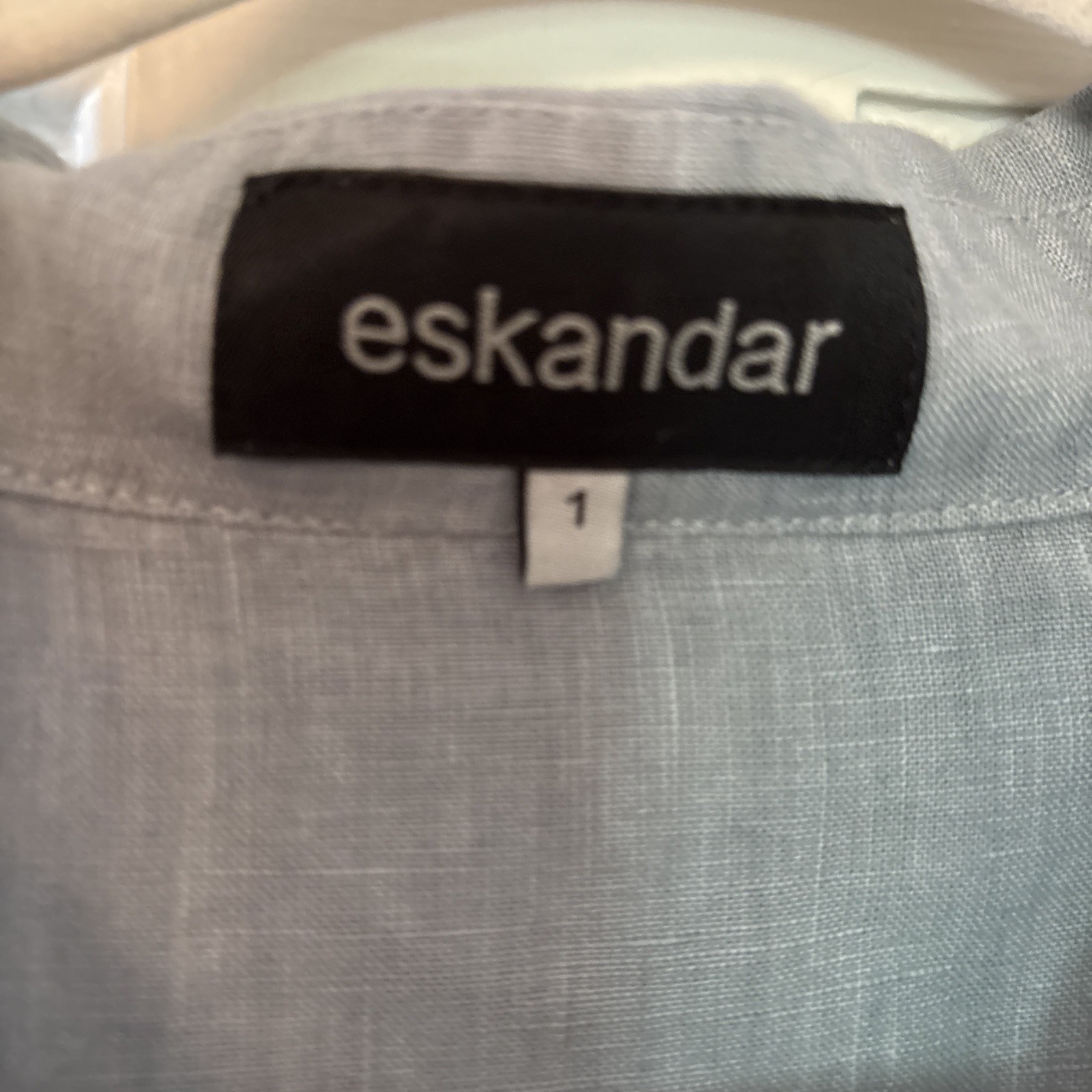 Eskandar Pull Over 100% Linen Top Open Placket, Short Sleeve Size 1 Euro Blue