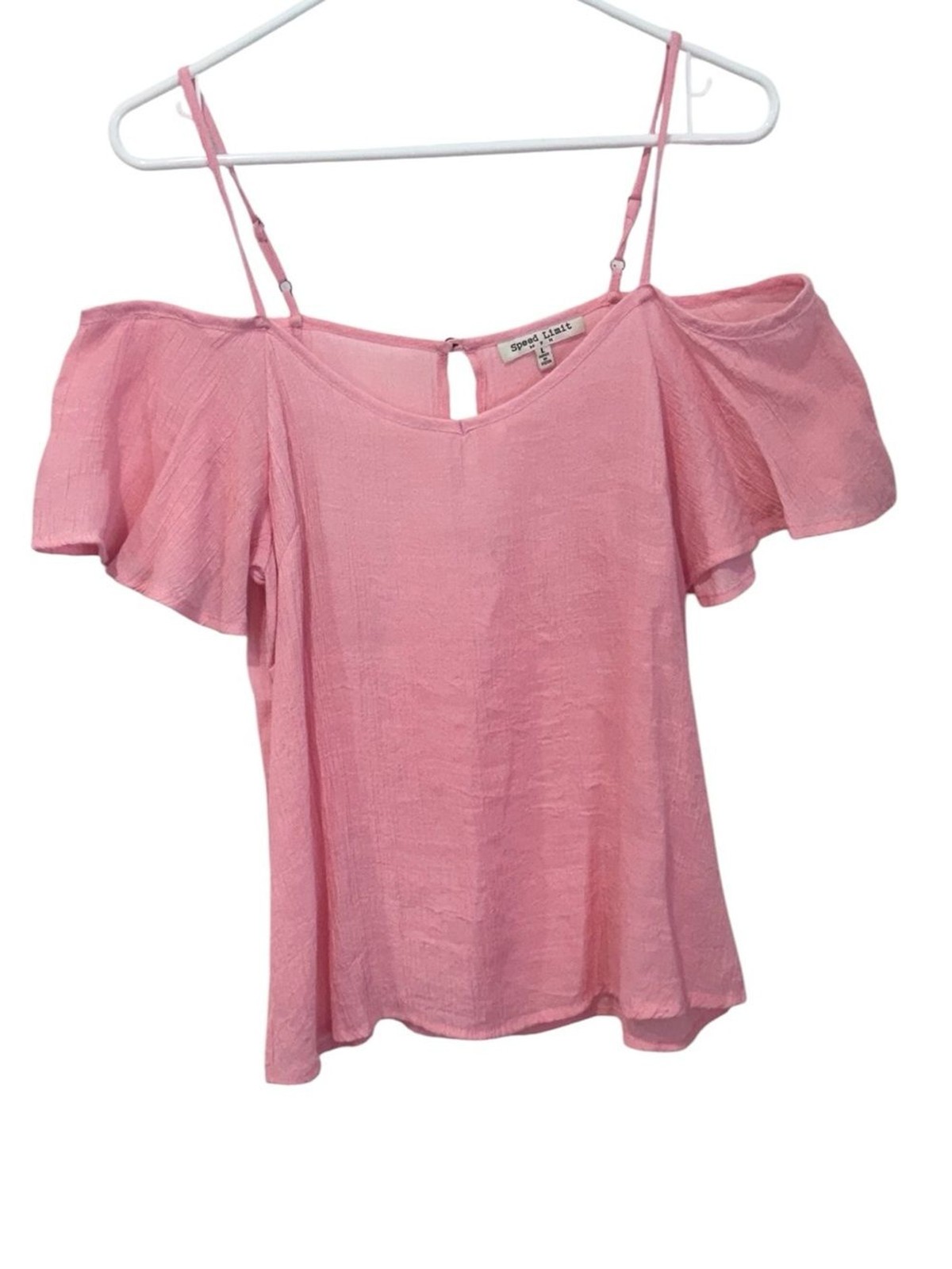 Speed Limit Pink Textured Cold Shoulder Flutter Sleeve Blouse Top – Size L