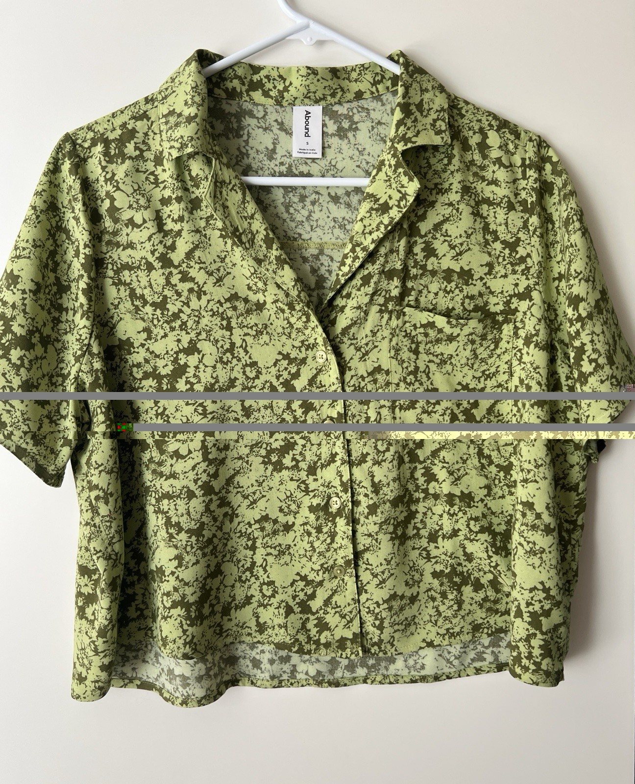 Abound EcoVero Boxy Button Up Shirt Women’s S Green Abstract Camp Collar Top