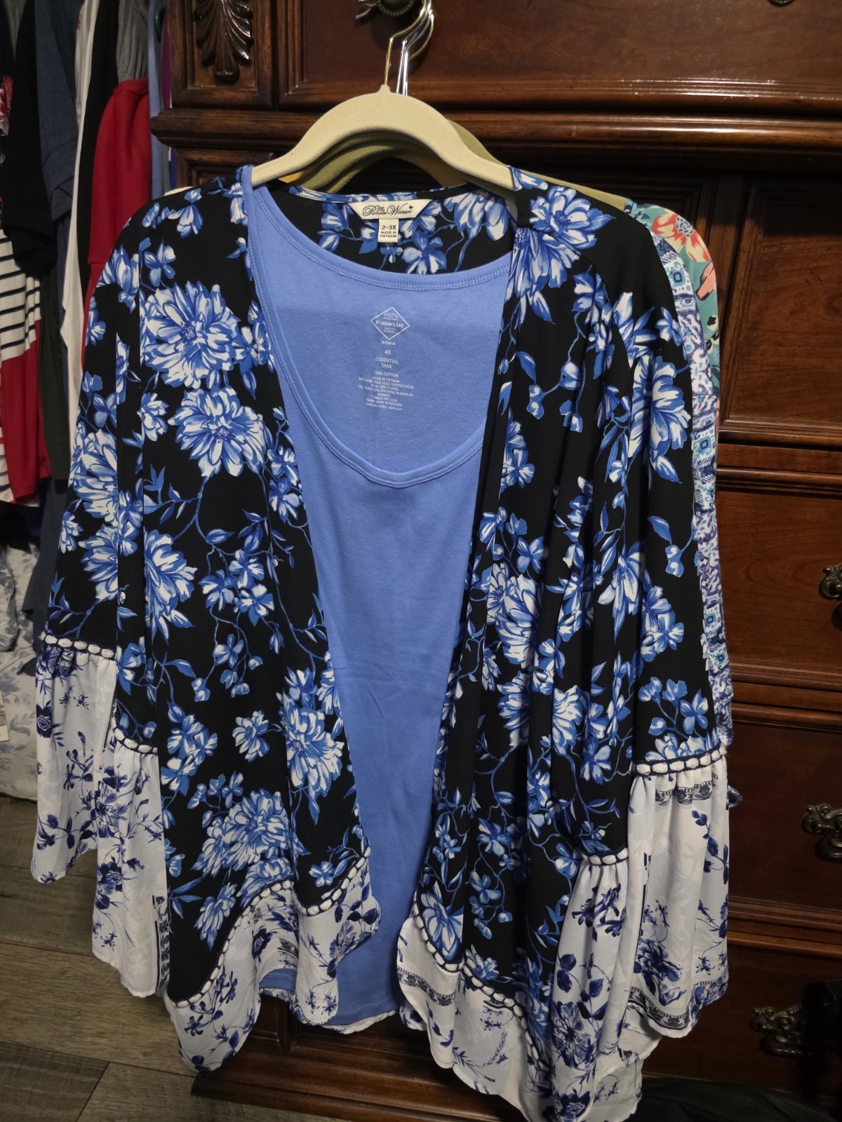 St. John’s Bay 4X Blue Scoop Neck Tank & Floral Open Kimono Pioneer Woman 2-3x