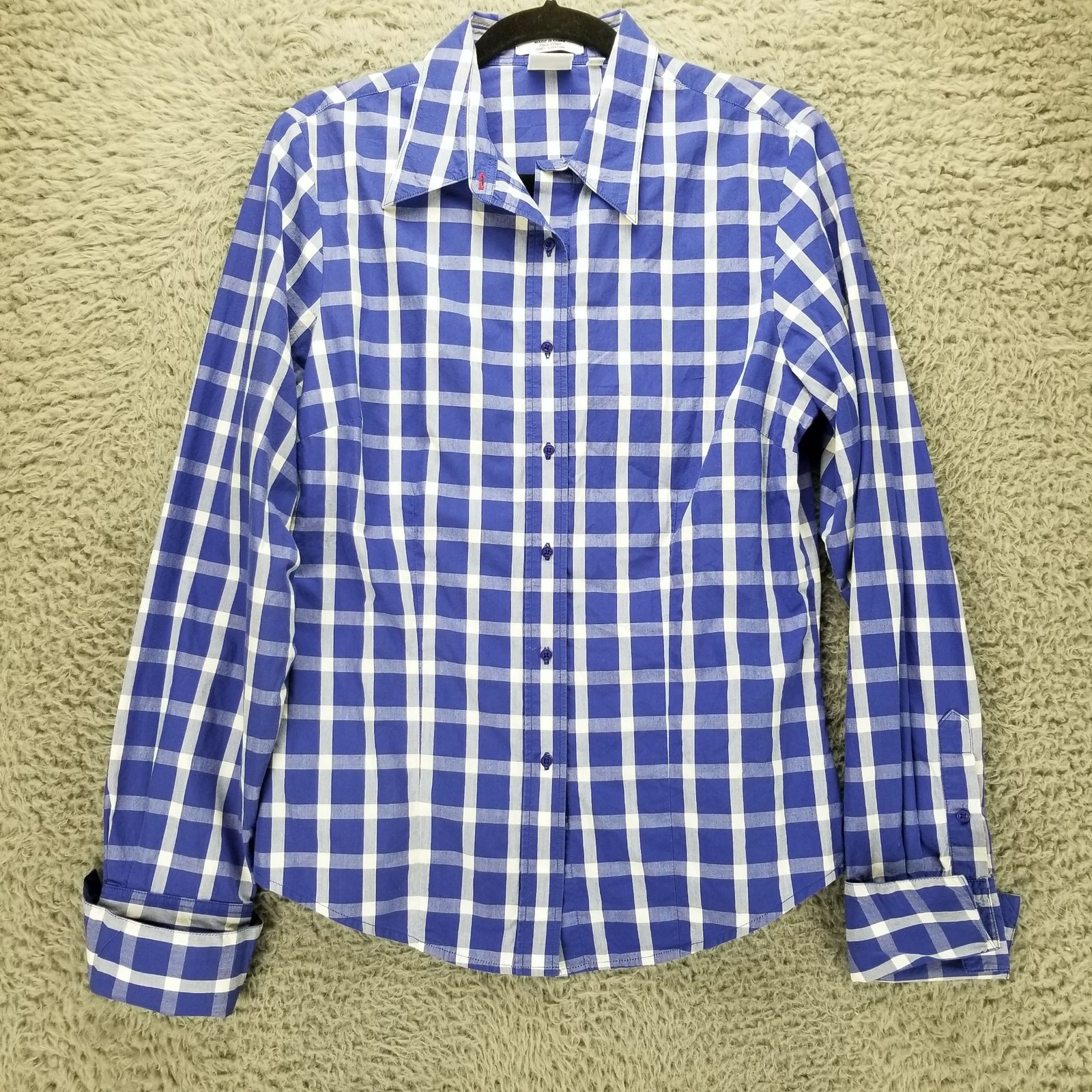 Cruel Girl Shirt Womens Medium Blue Plaid 100% Cotton Button Up Long Sleeve