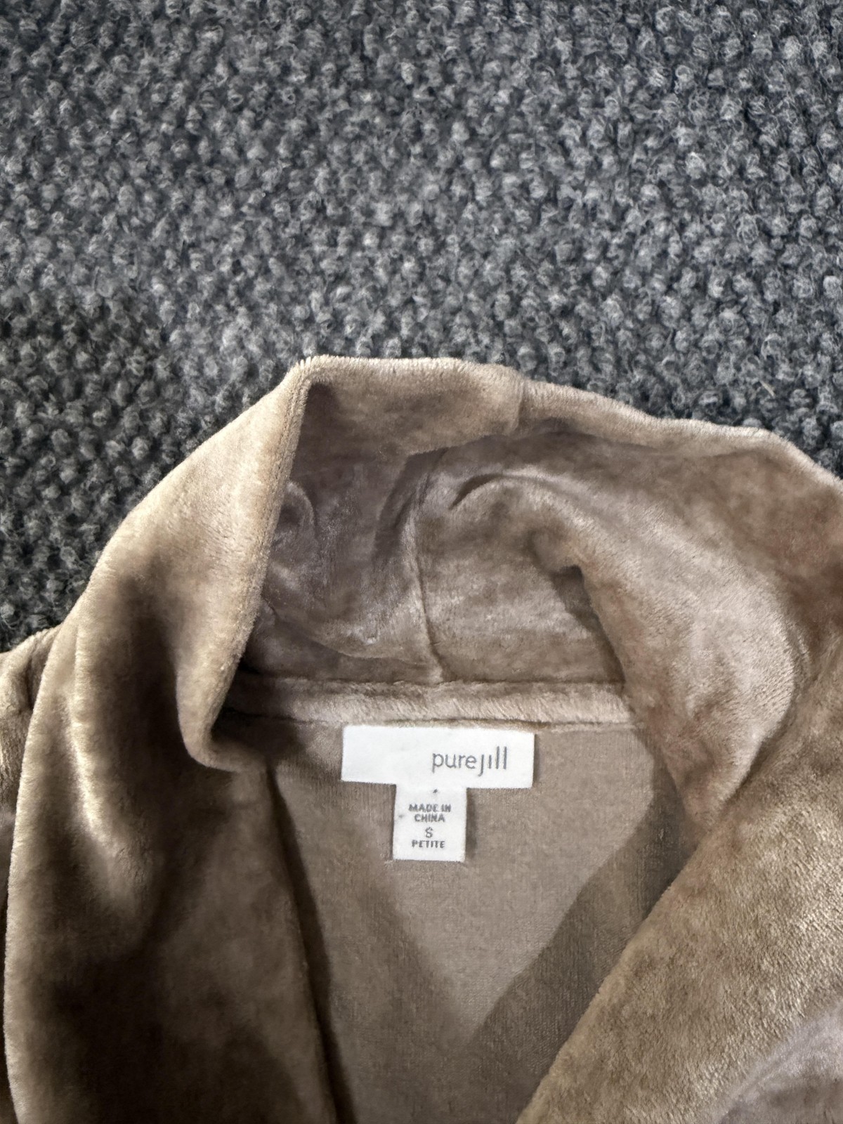 Pure Jill Shirt Womens S Petite Beige Cowl Neck Long Sleeve Velour Tunic Top