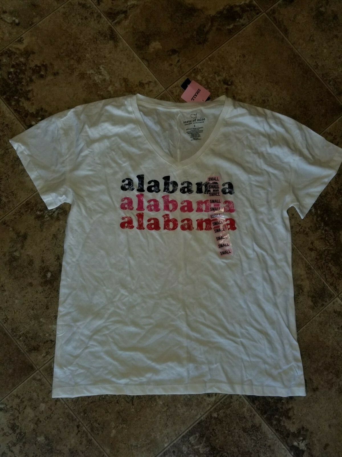 Nwt Womens State of Mine T-Shirt V-Neck Shirt White Red Pink Navy Small S