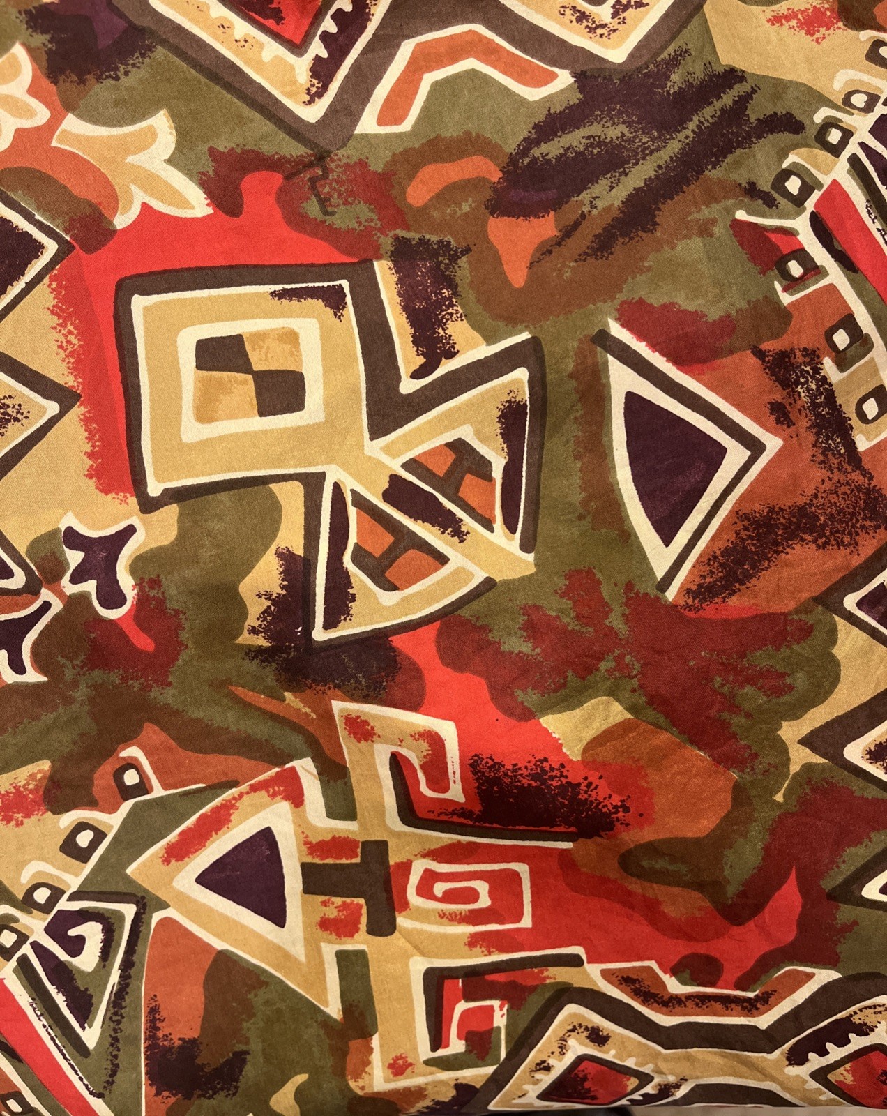 100% Silk Camp Shirt Y2K Large Button Up Gold Geometric Oversized Vintage