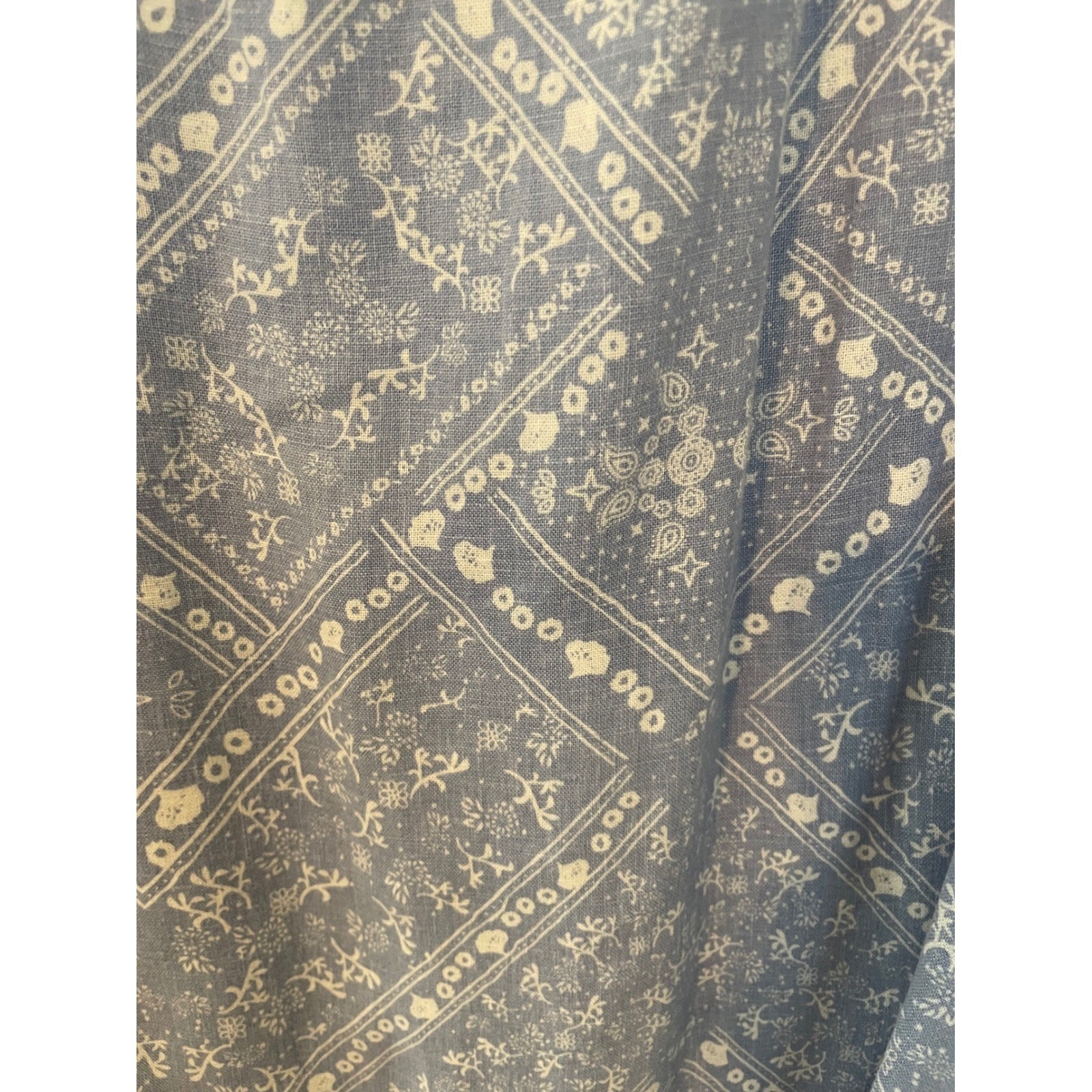 Anne Carson Blue Bandana Print Linen Blend Tunic Blouse Size 1X Western Boho