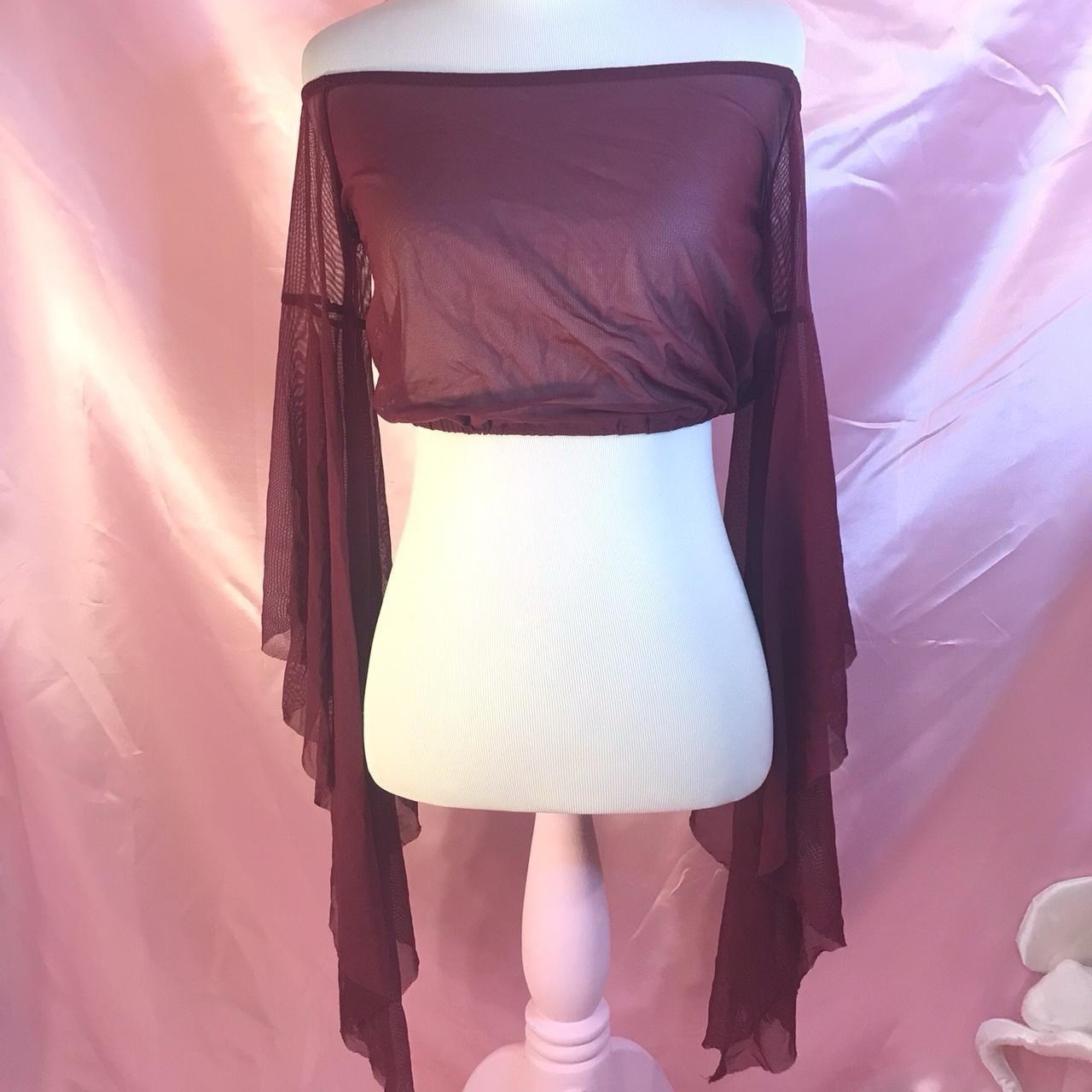 Shop WTD Mesh Burgundy Red Bell Sleeve Crop Top Size Small Y2k Goth Fairy