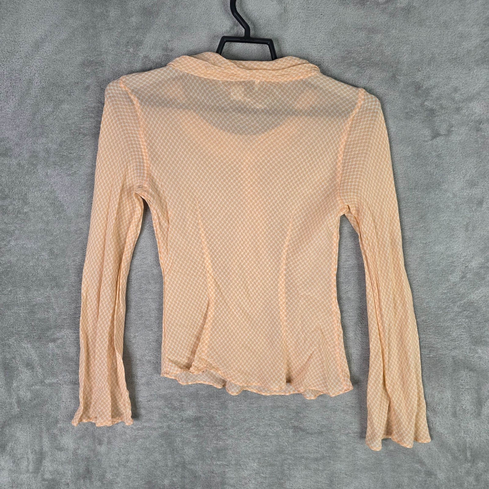 Womens Casual Corner Sheer Peach Polka Dot Silk Blouse Tie Neck Long Sleeve S