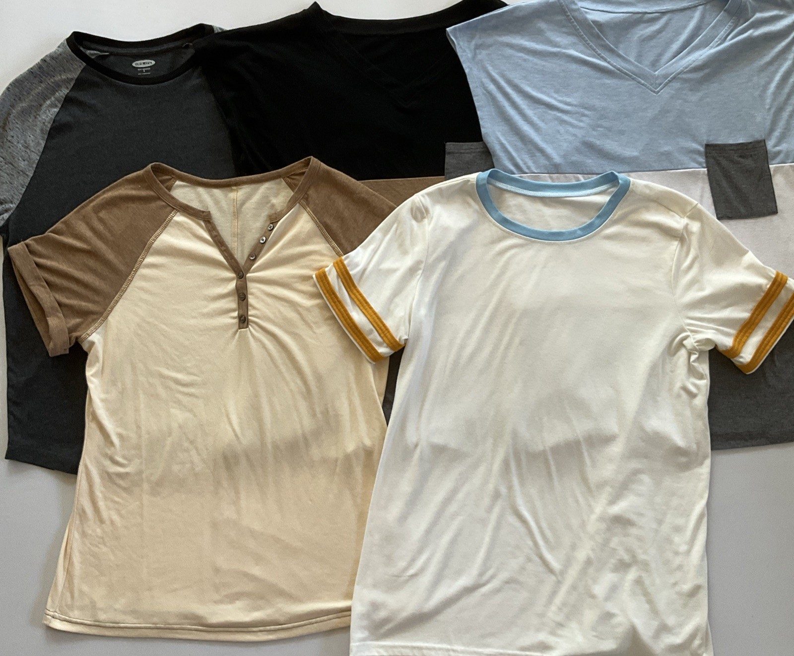 Women’s T Shirt Lot of 5 Short Sleeve Tops Sz M Baseball Tees, Colorblock Summer