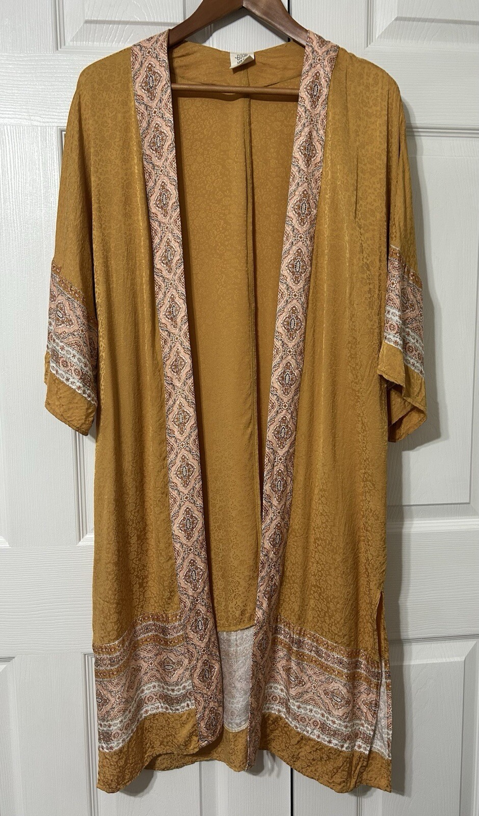 Good Hart Women’s Kimono Duster Open Front Gold Multi Size XS/S