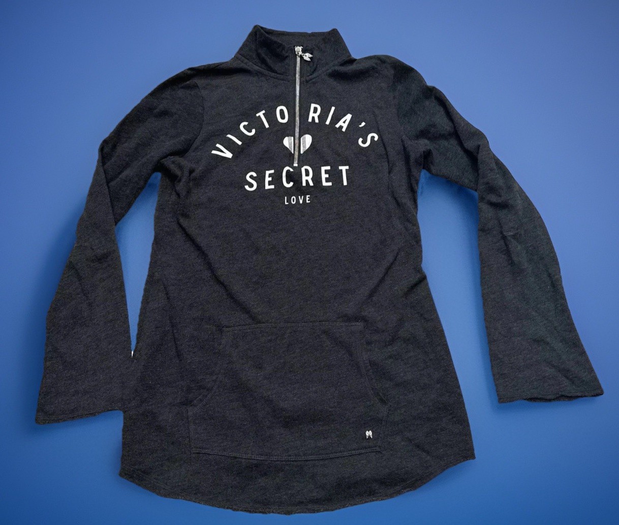 Victorias Secret Shirt Women’s S Dark Gray Half Zipper Logo Casual Active Wear