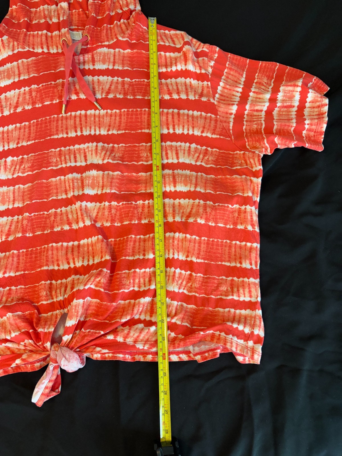 Michael Kors Tie Dye Striped Short Sleeve Hoodie Front Tie Top Orange Coral XL