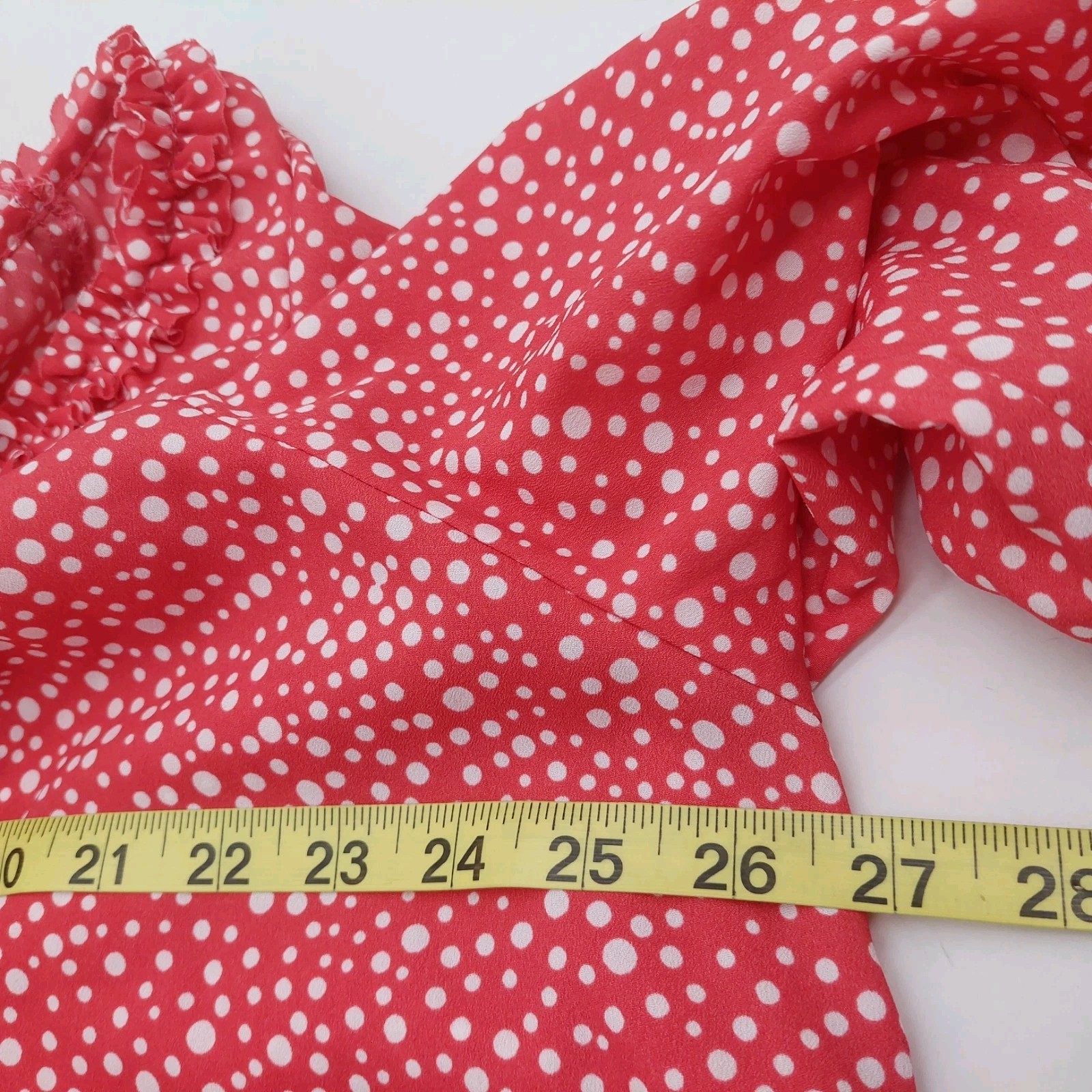 Woman Within Shirt Size 2X Red Polka Dot Top Pleated Ruffle Lace Blouse