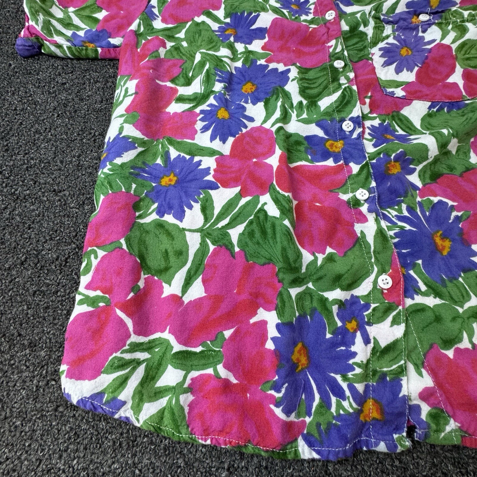 Short Circuit Vintage Womens Large Flowered Button Down Top Blouse Shirt