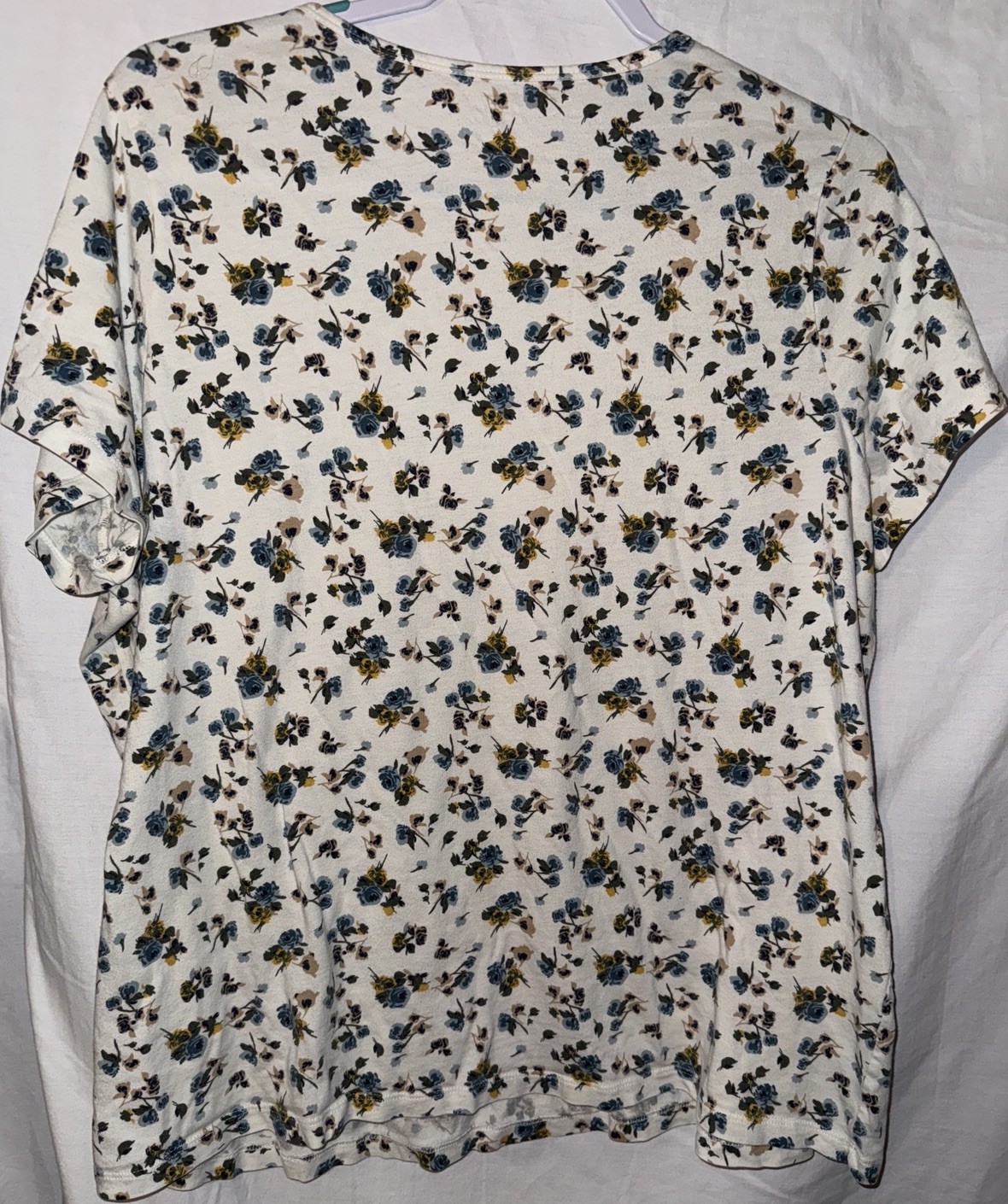 Falls Creek 2X Floral T-Shirt Ivory Blue Yellow Short Sleeve Cotton Modal Tee