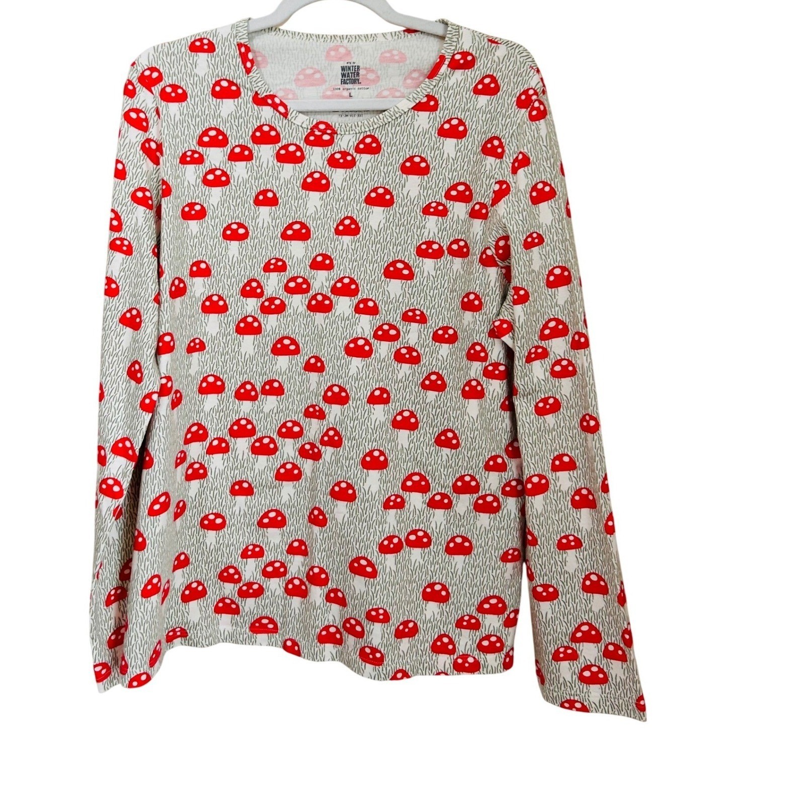 Winter Water Factory Size L Organic Cotton Mushroom Print Long Sleeve Tee
