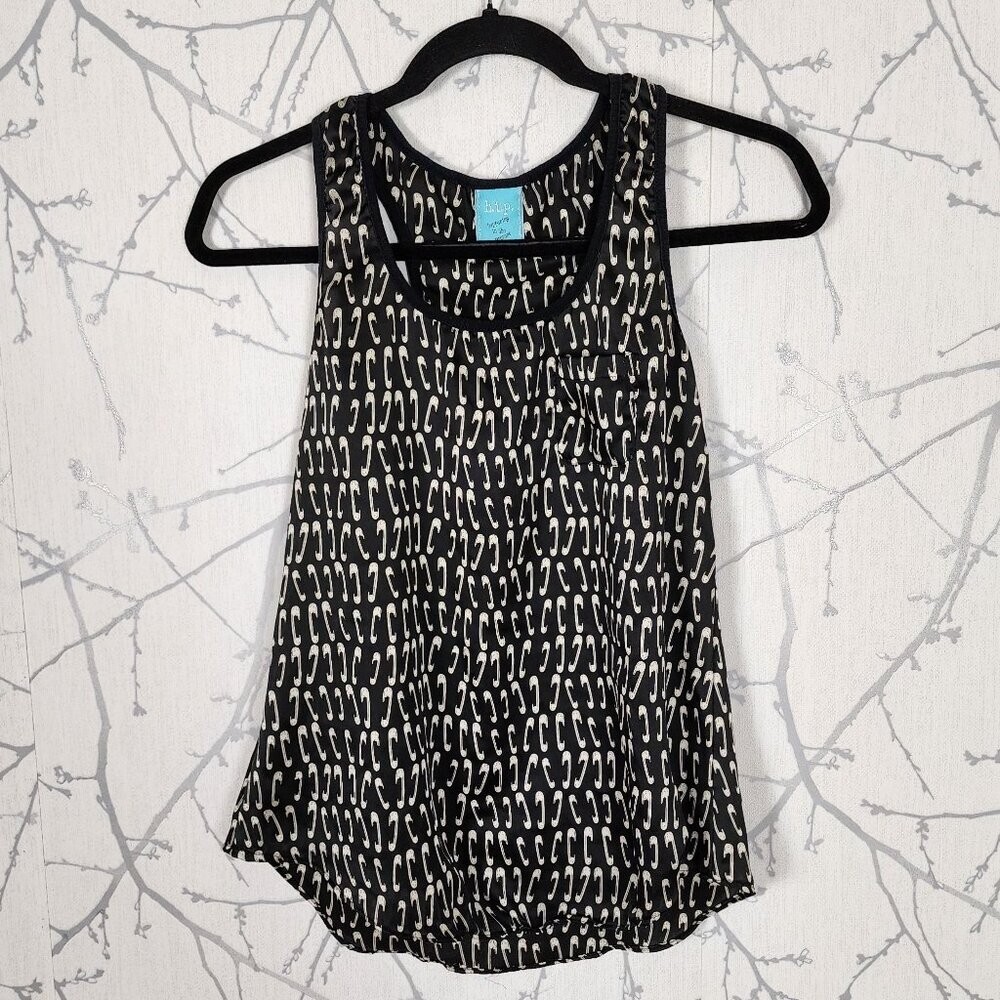 h.i.p. Black Safety Pin Printed Round Neck Flowy Tank Artsy | Women’s XS