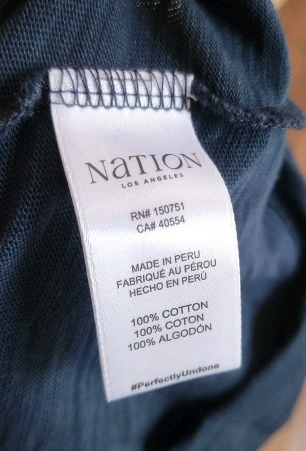 NATION LOS ANGELES Cooper Tee T Shirt 100% Cotton Slub NWT V-Neck Night Sky, L