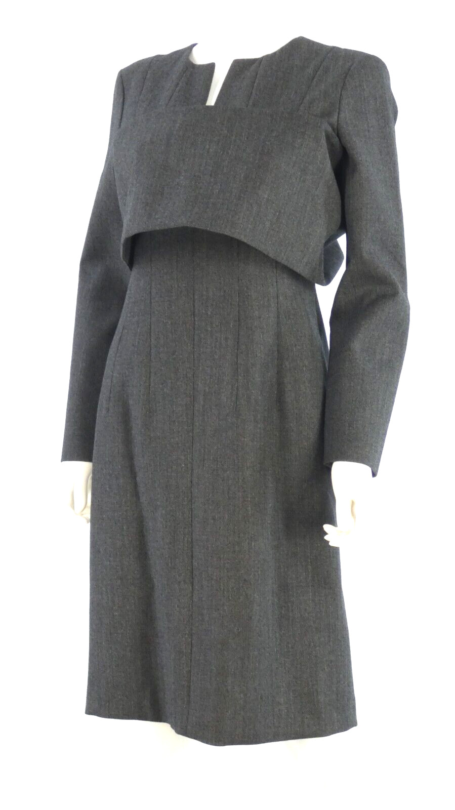 Jil Sander Dress Structured Back Overlay Vintage 1990s Charcoal Grey 40 UK 12 14