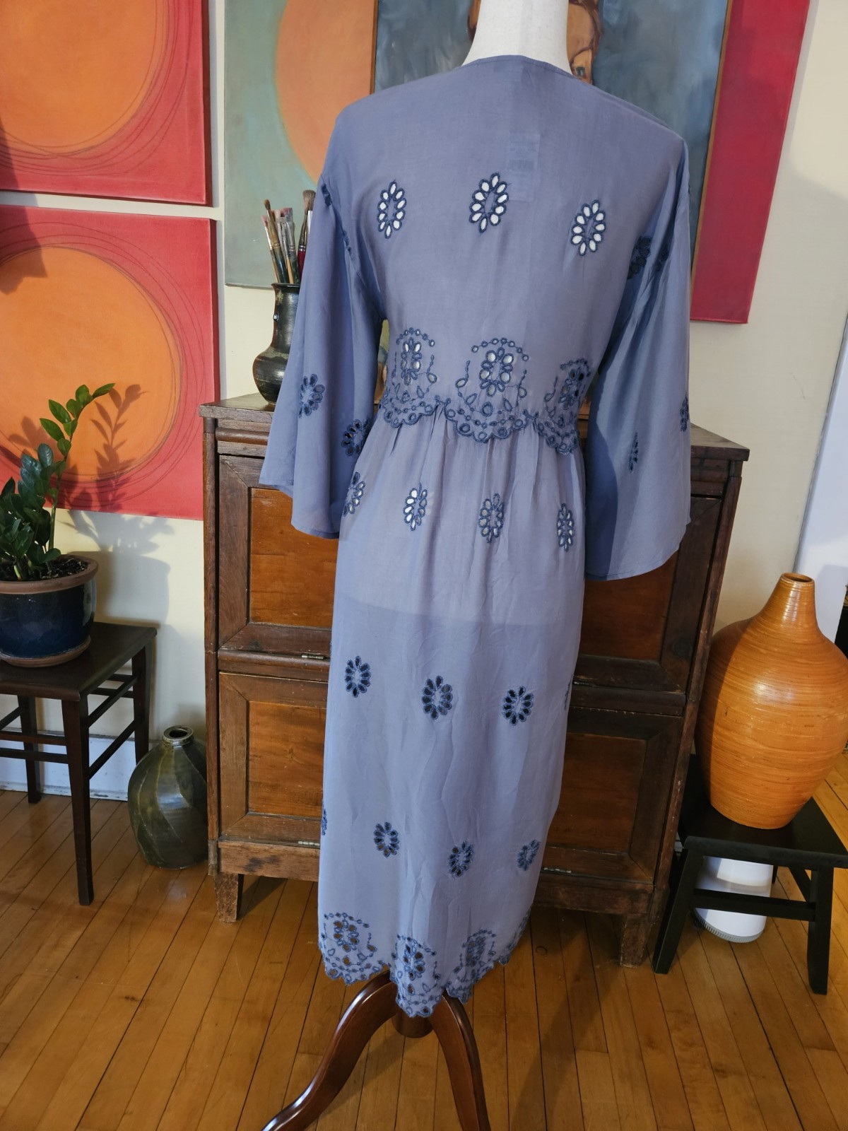 American Eagle Duster XS/S Festival Long Eyelets Boho Blue w Magnolia Pearl