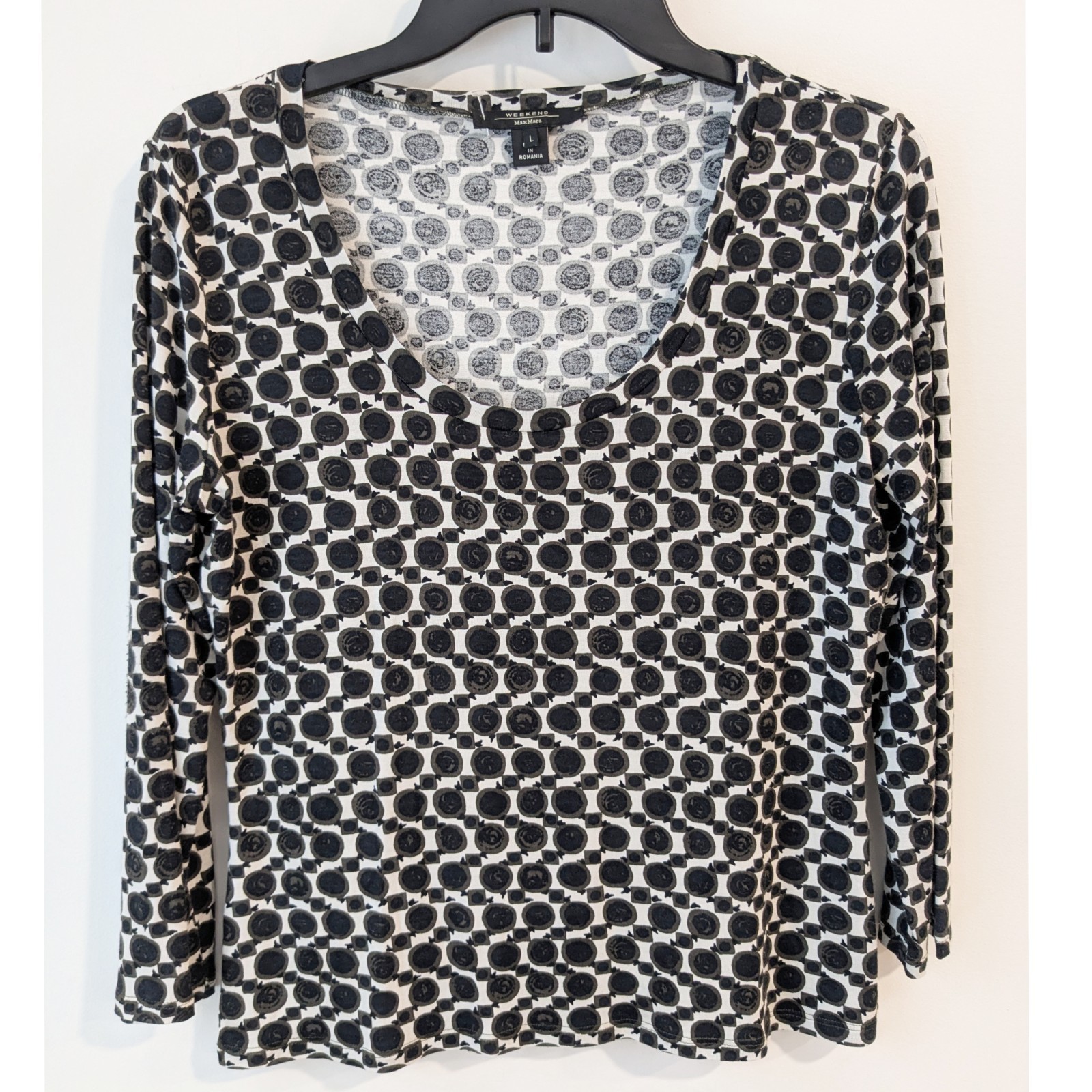 WEEKEND MaxMara VISCOSE ELASTANE STRETCHY SCOOP NECK PRINTED BLOUSE TOP SIZE L