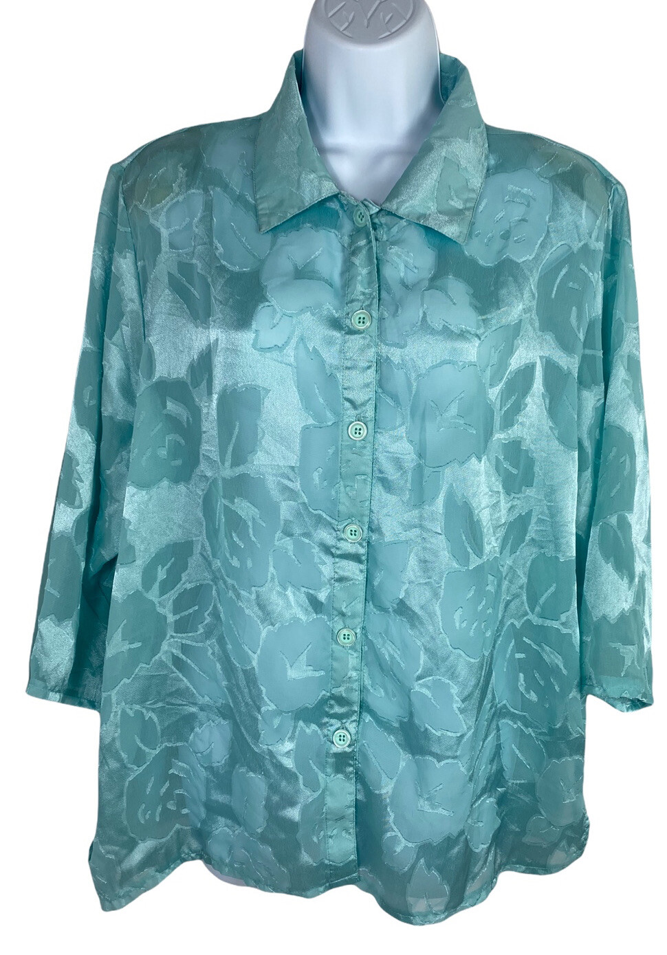 Salon Studio By Haband Blouse Sz XL Semi Sheer Mint Color Button Front Top