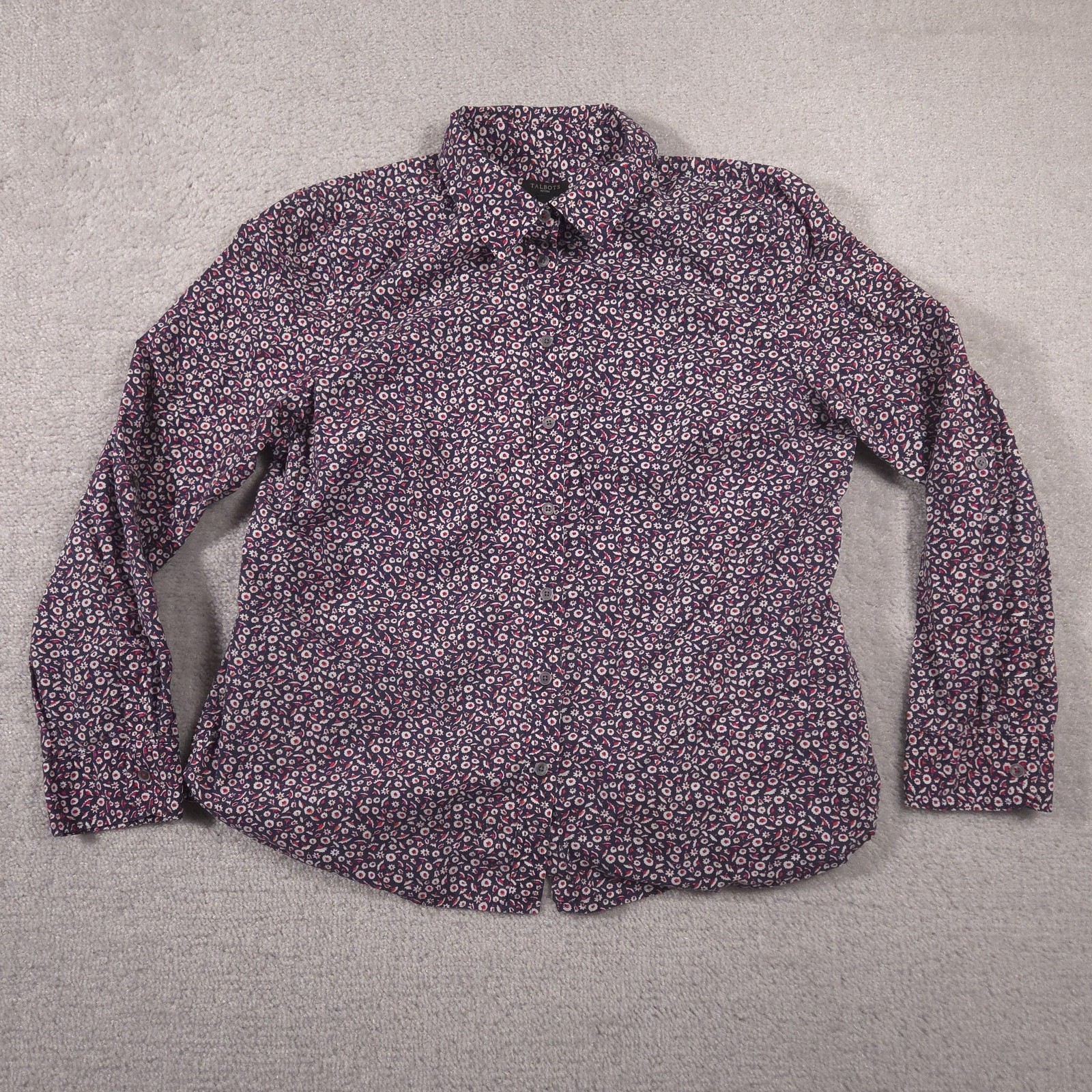 Talbots Shirt Womens 16P Blue Floral Button Down Long Sleeve Petite Collared