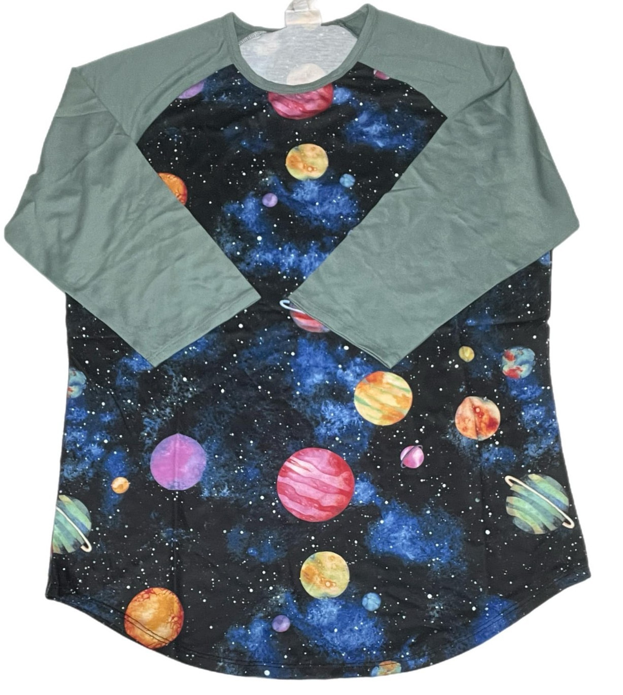 XL RANDY LuLaRoe ~ GALAXY, PLANETS PRINT ~ Size 18-20 Baseball Style Tee; nwt