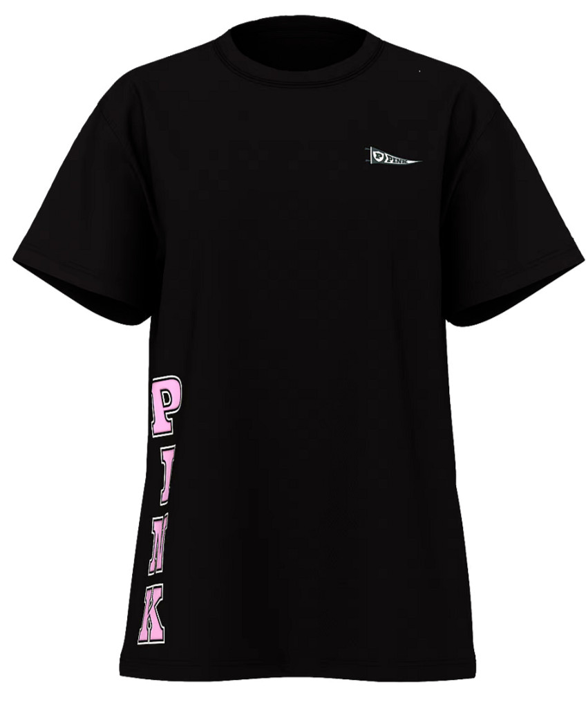 Victoria’s Secret Pink Campus Short Sleeve Tee Shirt Black Tulip Pink Logo L XL