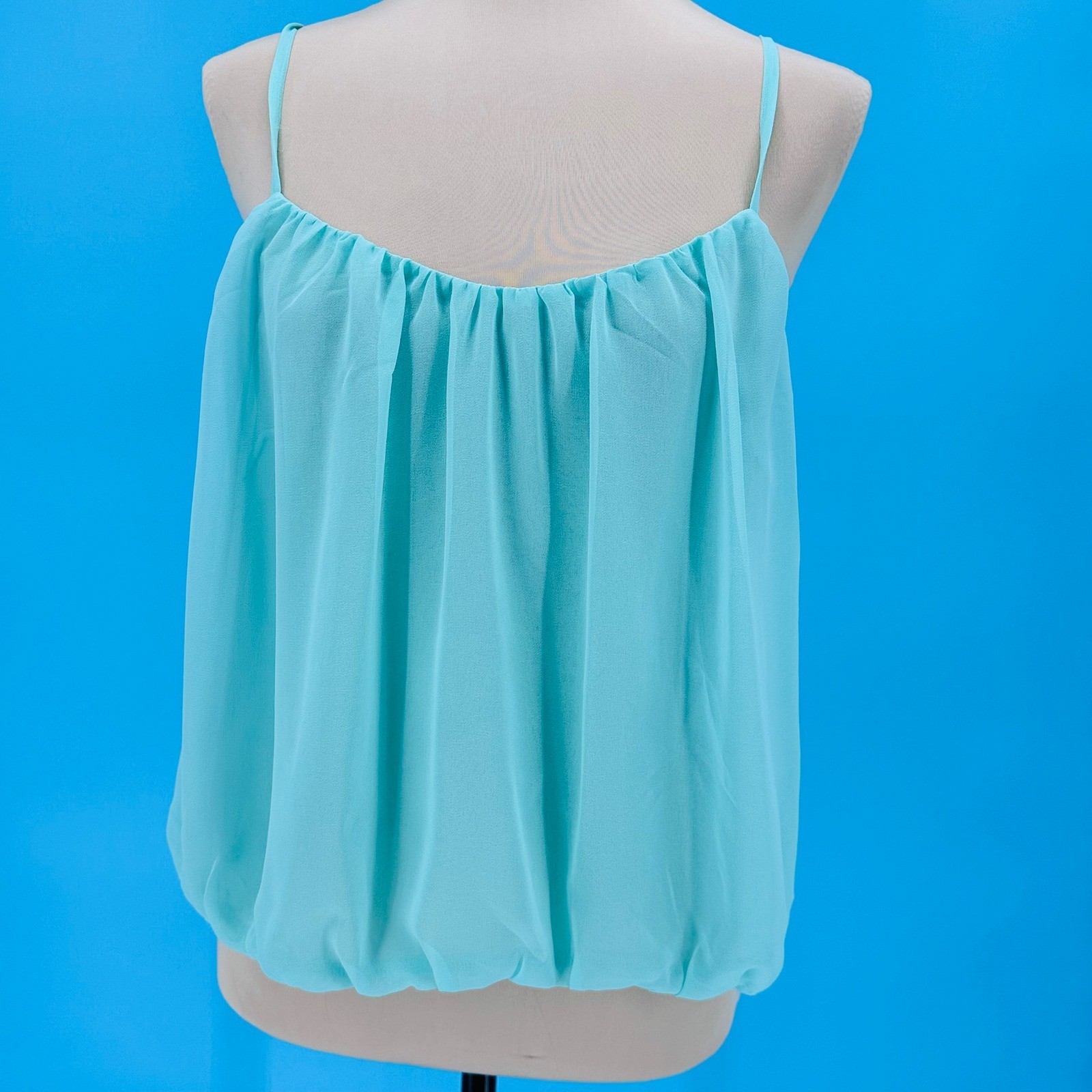 Zena & Harmony Aqua Turquoise Bubble Hem Spaghetti Strap Camisole Top CT1400 L