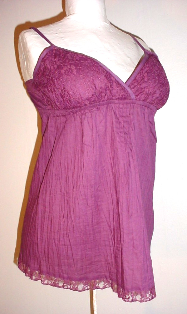 Vanity Padded Triangle Camisole Top Size Large Purple Crinkle Cotton Lace
