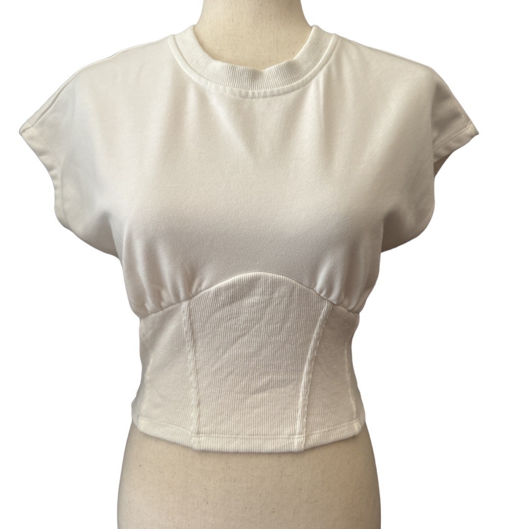 Superdown White Cotton Corset Midriff T Top XS